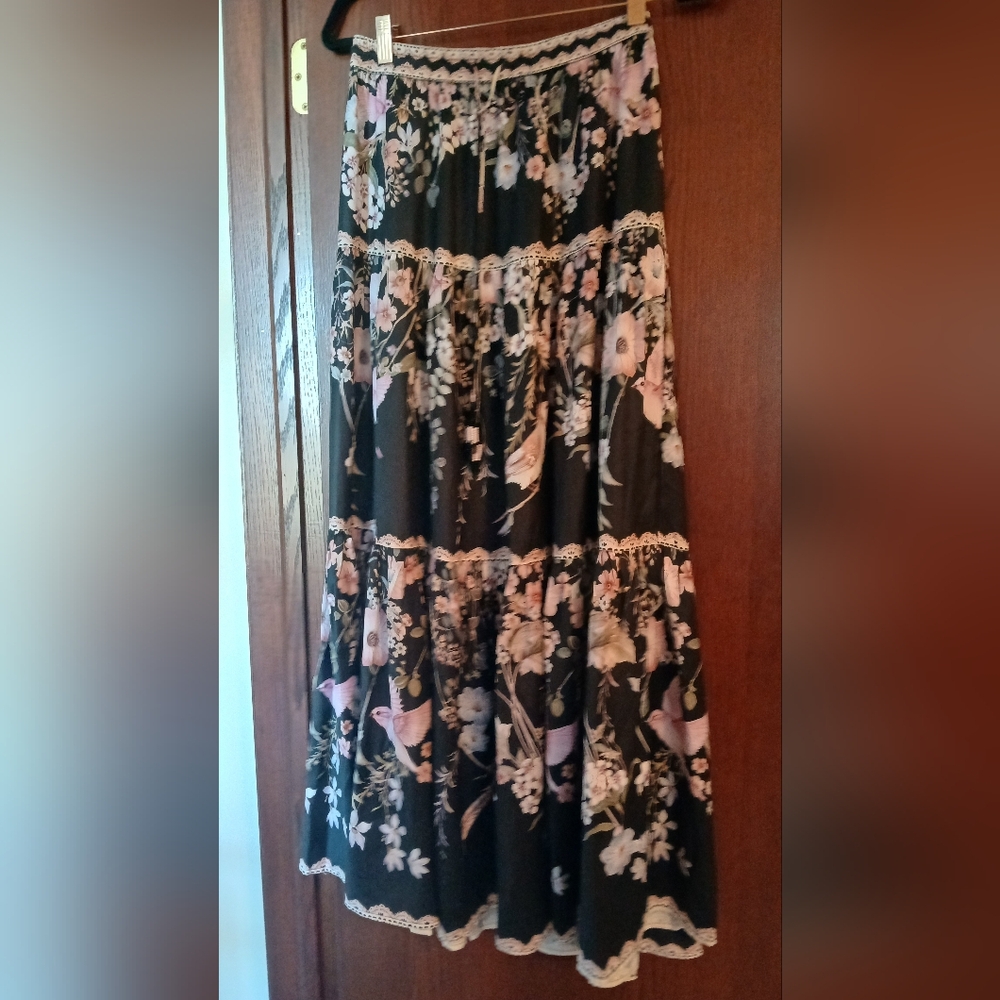 Rachel Zoe Tiered Bird Floral Maxi Skirt